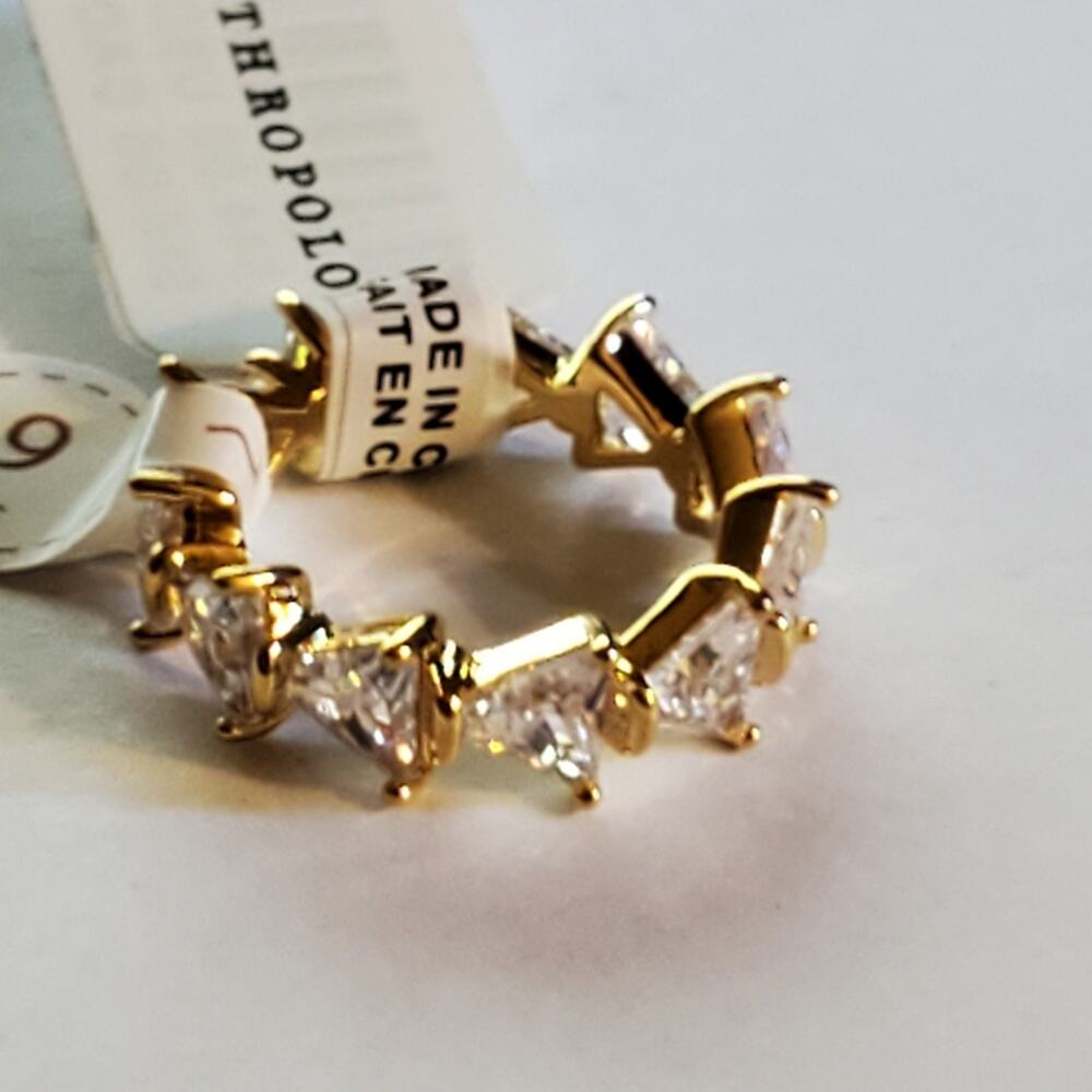 Anthropologie Triangle Crystal ring 14K Gold plated all around ring Size 6 NEW